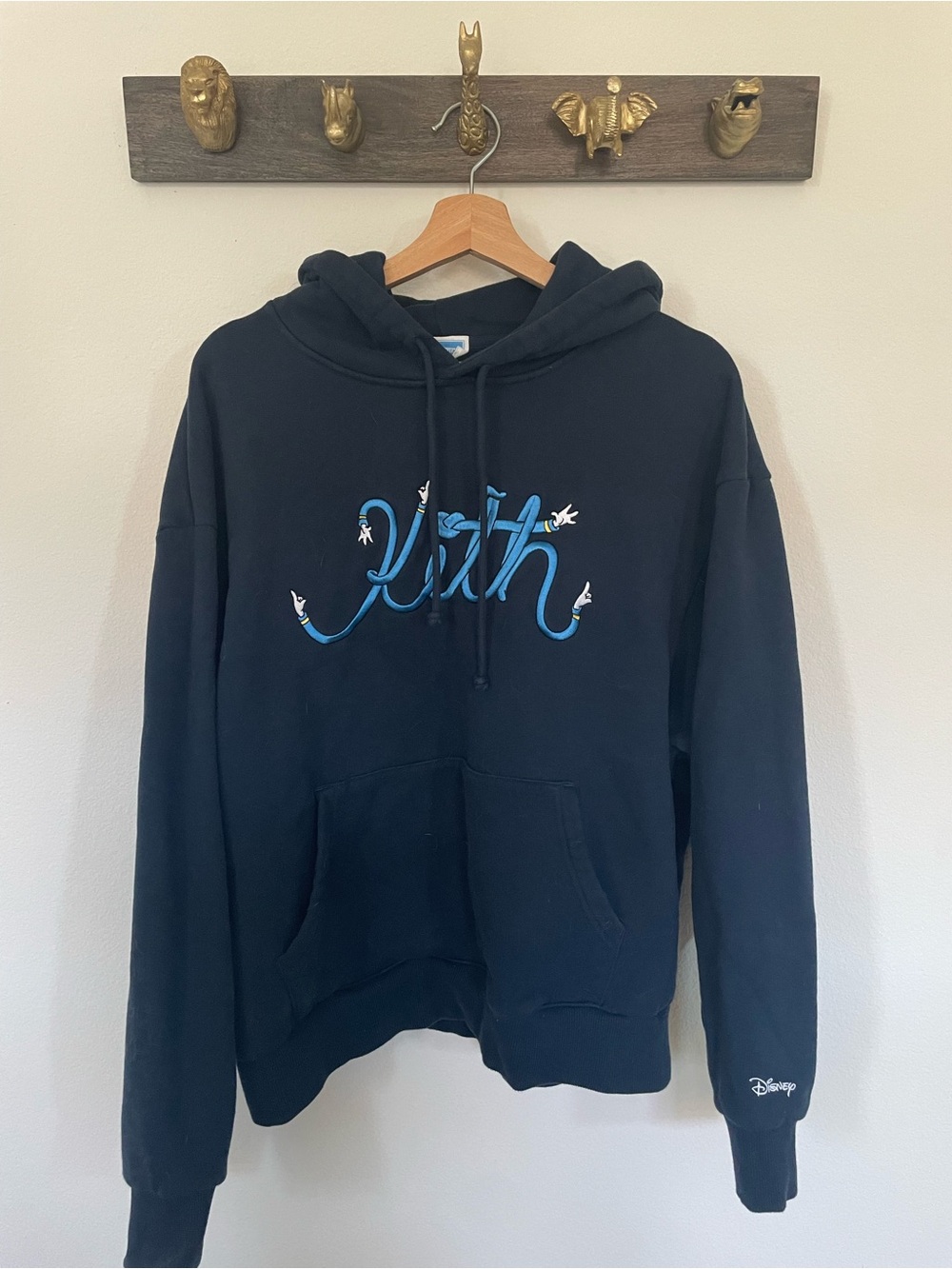 Kith x Disney Navy Blue Hoodie with Donald Duck Logo and Disney Detail